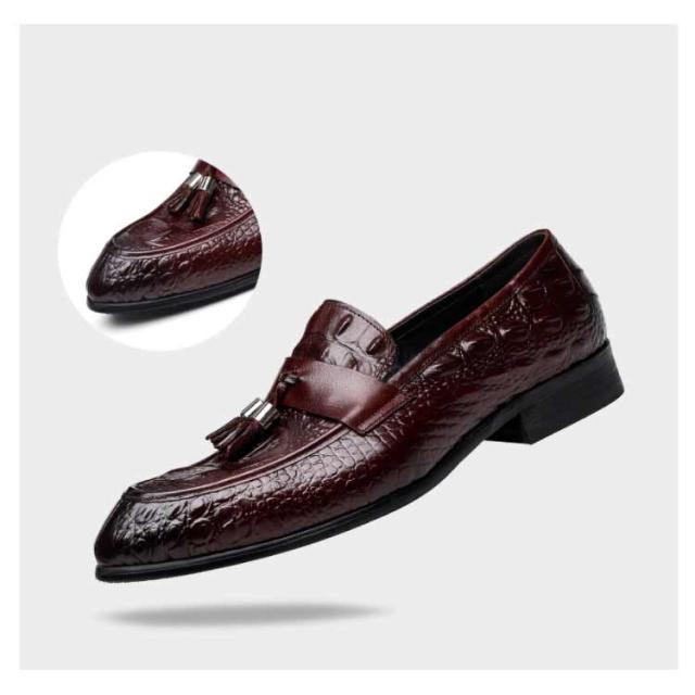 ローファー ビジネスシューズ 牛革 本革 本皮 皮靴 レザー カジュアルシューズ クールビズ ブラック 黒 ワインレット 23.5cm〜28cm ワニ柄 鰐柄 ドレスシューズ 革靴 ズウイングチップ タッセル 歩きやすい くつ 紳士靴 快適 防滑 通勤
