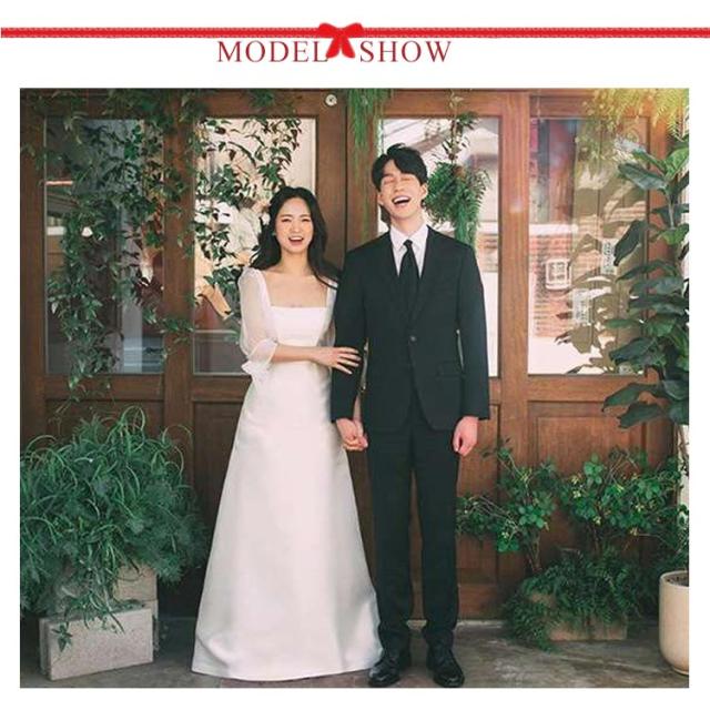 ウェディングドレス 長袖 二次会 白 袖付き パフスリーブ フォト