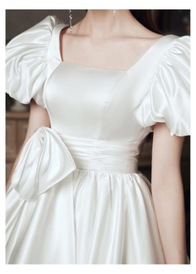 ウエディングドレス ウェディングドレス パフスリーブ 腰リボン