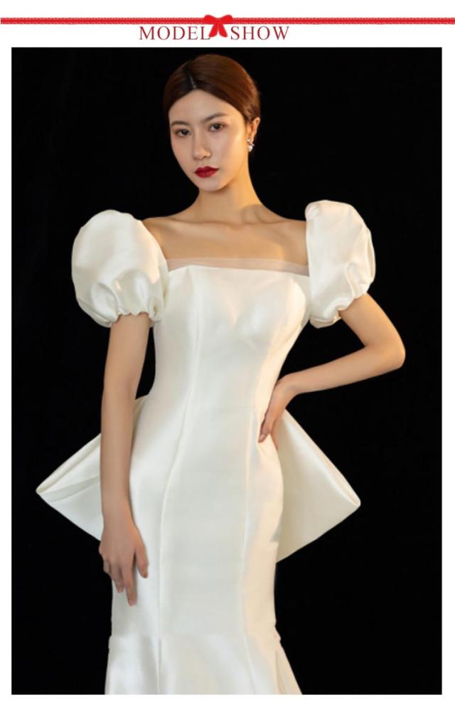 ウェディングドレス 長袖 五分袖 マーメイドライン トレーン付きドレス