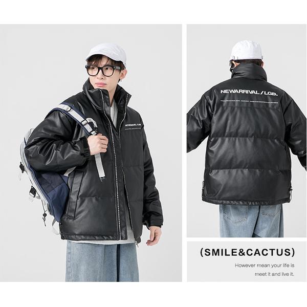 ダウンジャケット メンズ PUレザー ダウンジャケット ダウンコート