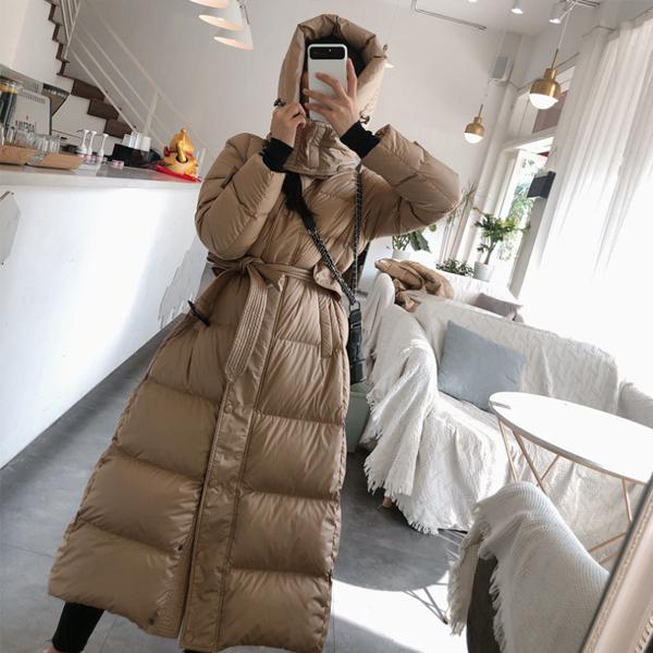 ベージュ ロングダウンジャケット ウエストベルト付き ジェイダ GYDA GYGYベルト付きロングダウンコート （BGE） -靴