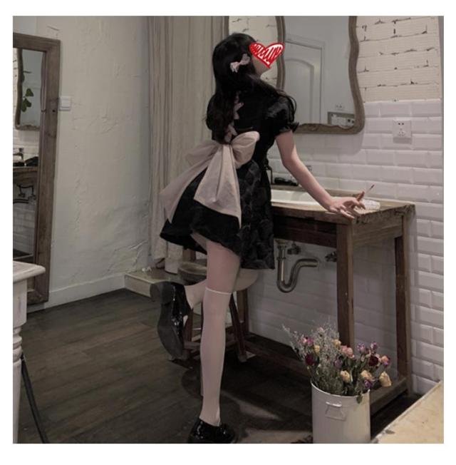未使用美品　黒パフスリーブミニワンピース　ゴシックロリィタメイド服地雷系 yz5876-05.jpg
