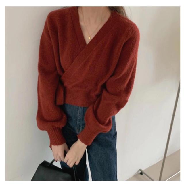ニットカーディガン ショート丈 カシュクール ニットトップス 羽織り