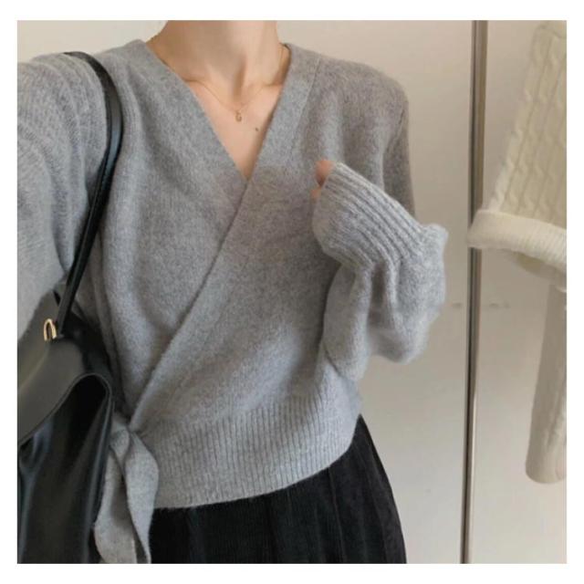 ニットカーディガン ショート丈 カシュクール ニットトップス 羽織り