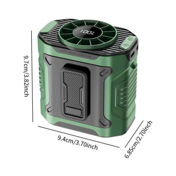 ポータブル ウエストファン 軽量 100段階スピード調節可能 ハイキング キャンプ ホーム グリーン