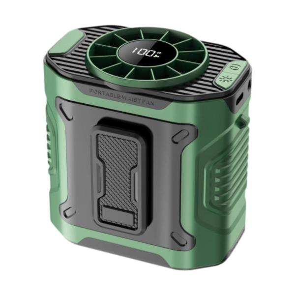 ポータブル ウエストファン 軽量 100段階スピード調節可能 ハイキング キャンプ ホーム グリーン