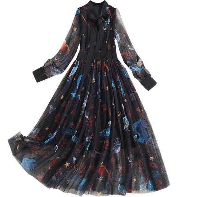 ラッピング無料 返品も保証 ワンピース プリント柄 イラスト 透け感 アコーディオンプリーツ ボウタイリボン ドライブ 食事会 休日スタイル ミセス 大人カジュアル 即納特典付き Www Iacymperu Org