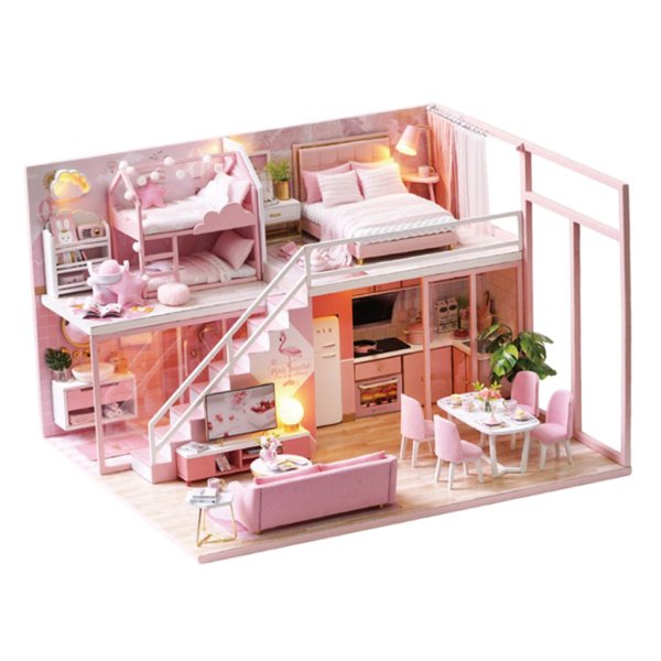 3Dパズル 1/24ドールハウス ミニチュア ピンクハウス 家具キット