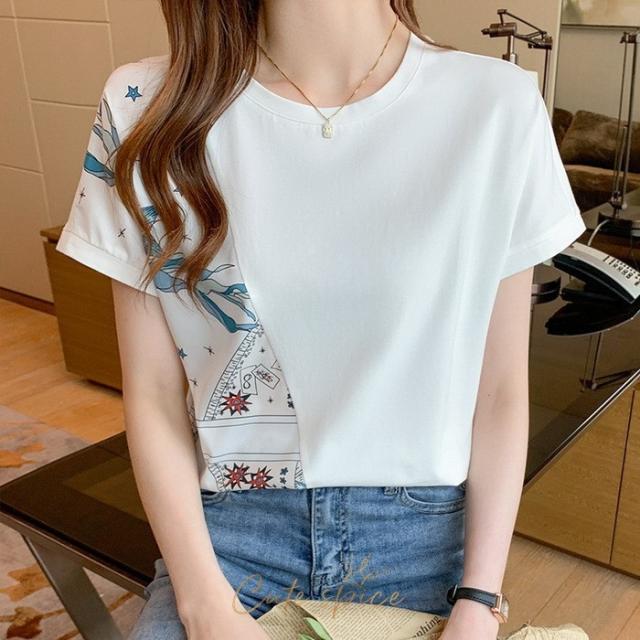 Tシャツ レディース 40代 春夏新作 上品Tシャツ 白ブラウス 配色 パフスリーブ白Tシャツ 半袖トップス カジュアル韓国風 大人 通勤 ゆったりtシャツ 30代50代 ブラウス レディース 40代 春夏新作 オシャレブラウス 白レース