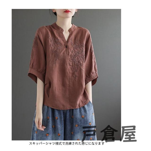 リネンブラウス リネン ブラウス 刺繍 レディース 綿 麻 麻生地