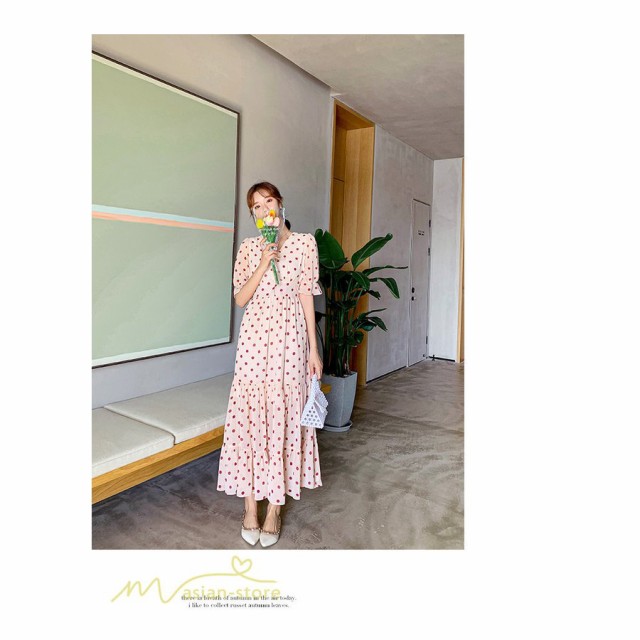 ロングワンピース レディース ドット柄 きれいめ マキシ