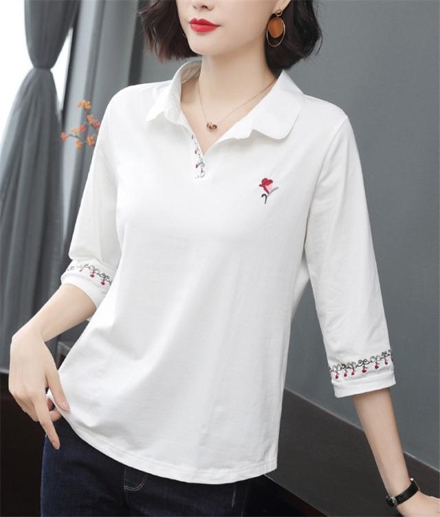 Tシャツ レディース 七分袖 韓国風 春秋 おしゃれ トップス 刺繍 tシャツ ポロシャツ きれいめ 40代 ゆったり カジュアル 大きいサイズ 大人 通勤 着痩せ 新品 Tシャツ レディース 七分袖 韓国風 春秋 おしゃれ トップス 刺繍
