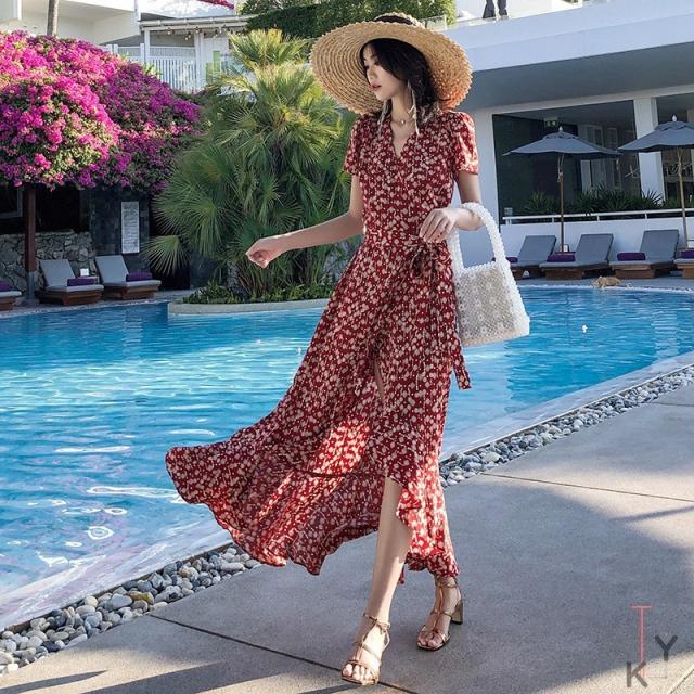 ◆バカンス ビーチ リゾート ロング丈 ワンピース 夏 旅行 ﾚｯﾄﾞ ◇バカンス ビーチ リゾート ロング丈 ワンピース 夏 旅行 ﾚｯﾄﾞ