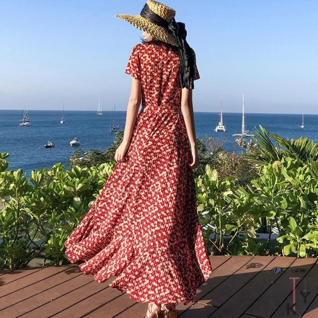 ◆バカンス ビーチ リゾート ロング丈 ワンピース 夏 旅行 ﾚｯﾄﾞ ◇バカンス ビーチ リゾート ロング丈 ワンピース 夏 旅行 ﾚｯﾄﾞ