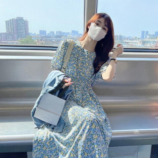 【美品】フォクシー 半袖ワンピース　40　ストレッチ　バイカラー　パフスリーブ baton30616-03.jpg