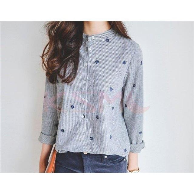 シャツ ブラウス レディース プルオーバー トップス カットソー ストライプ 長袖 スタンドカラー ノーカラー 春夏 30代 40代 シャツ ブラウス レディース プルオーバー トップス カットソー