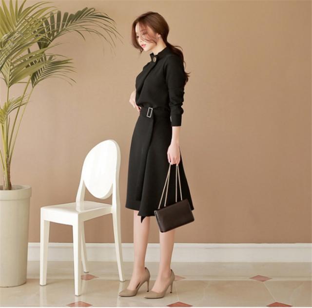 ワンピース レディース 春秋 結婚式 OL Aライン 長袖 膝丈 体型カバー