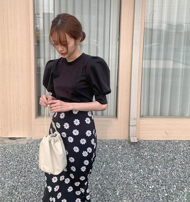 セットアップ レディース 夏 オシャレ 半袖Tシャツ パフスリーブ花柄