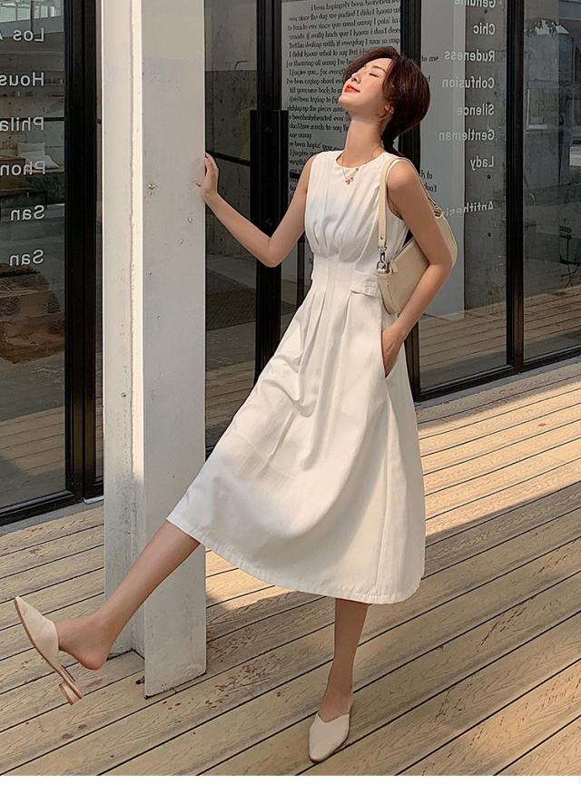 韓国 服 レディース ワンピース 白 ノースリーブ ロングスカート アイボリー 韓国 服 レディース ワンピース 白 ノースリーブ ロング