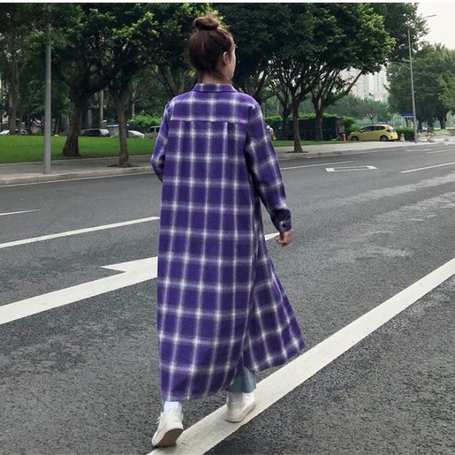 ロングシャツ レディース 長袖 チェック柄 超ロング シャツ