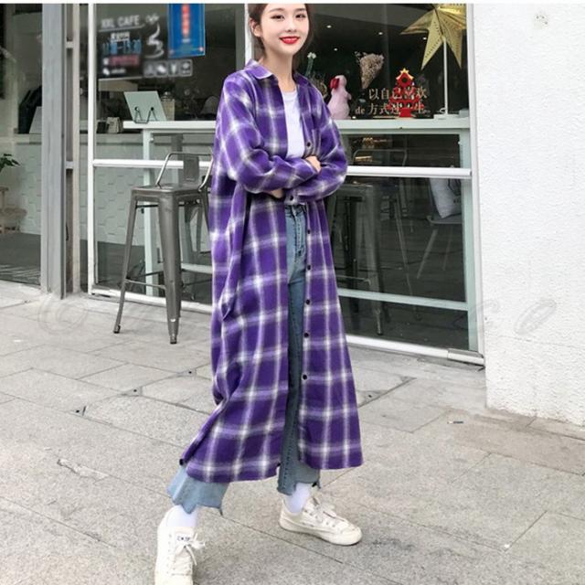 299 パラスパレス シャツ ワンピース ネイビー 紺 チェック 長袖 299 パラスパレス シャツ ワンピース ネイビー 紺 チェック 長袖