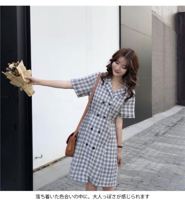 タータンチェック レディース ワンピース ショートワンピース 半袖 膝