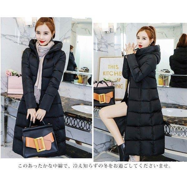 中綿コート レディース ロング フード付き スタンドカラー aライン