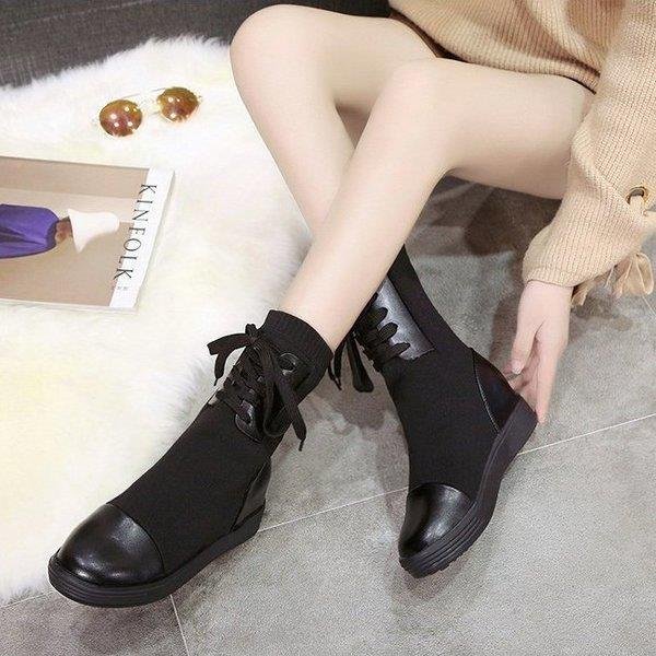 ソックスブーツ レディース インヒール フラットソール ぺたんこ 歩き