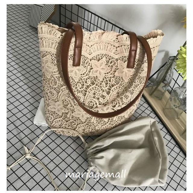 【一個限定】✨　手提げカバン　コラージュ素材　モチーフ　レース トートバッグ レース 肩掛け 手提げ 花柄 可愛い 透け感