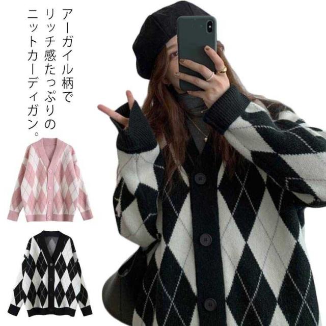jouetie - Nodress ブラック×ピンク×イエロー アーガイルニット カーディガン jouetie - Nodress ブラック×ピンク×イエロー アーガイルニット