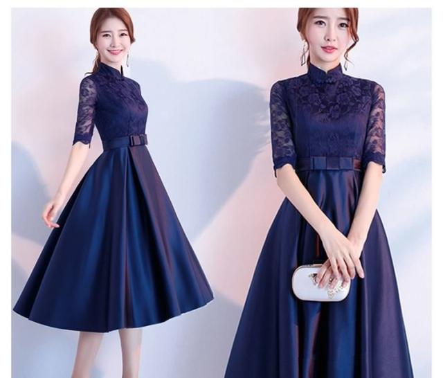 欠品カラー再入荷 パーティードレス 結婚式 ワンピース ドレス レディース 袖あり大人 着痩せ 紺色 上品 お呼ばれ 食事会 二次会 披露宴 卒業 50 Off Www Endocenter Com Ua