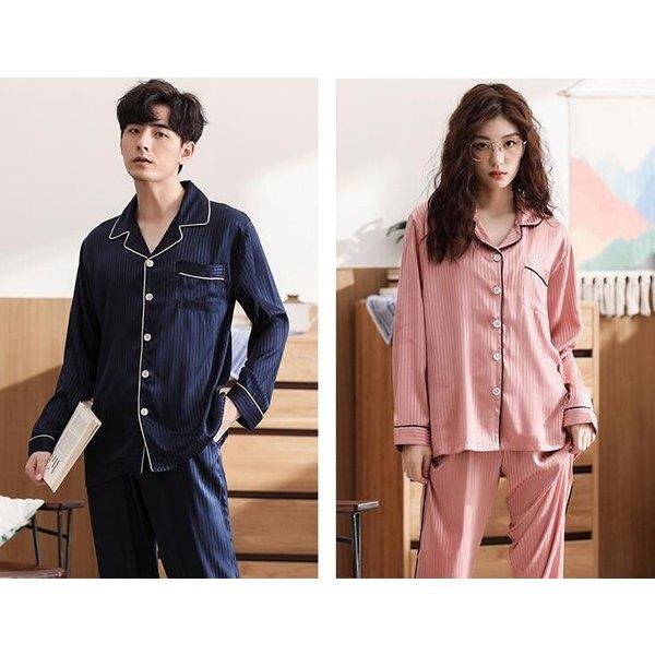 ご夫婦 お揃い パジャマ ペアルック カップル セットアップ ストライプ