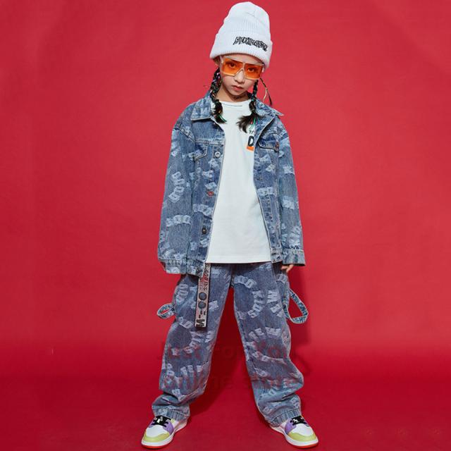 Expectation ダンス ヒップホップ キッズダンス 派手 デニム ジャケット Gシャツ 女の子 男の子 Jazz 原宿系 ダンスウェア 演出服 ストリート 練習着 新商品 Carlavista Com
