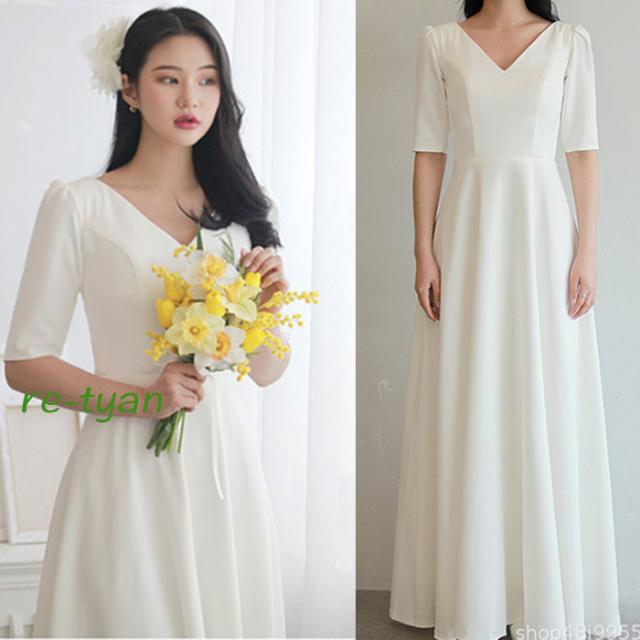 残りわずか ウエディングドレス ロングドレス パーティードレス 花嫁二次会白ワンピース エンパイア 海外挙式カジュアルブライダル 披露宴 袖ありマ ブランドおしゃれ Lovemesomegadgets Com