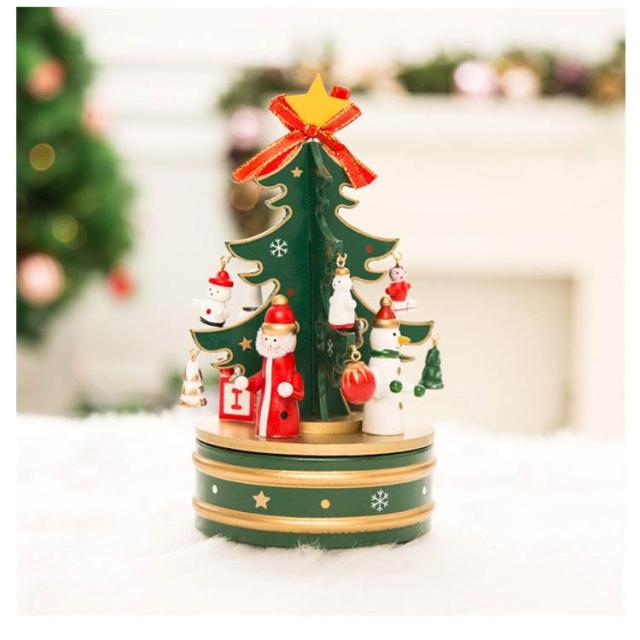 木製 オルゴール クリスマスツリー 20cm 卓上ツリー サンタクロース