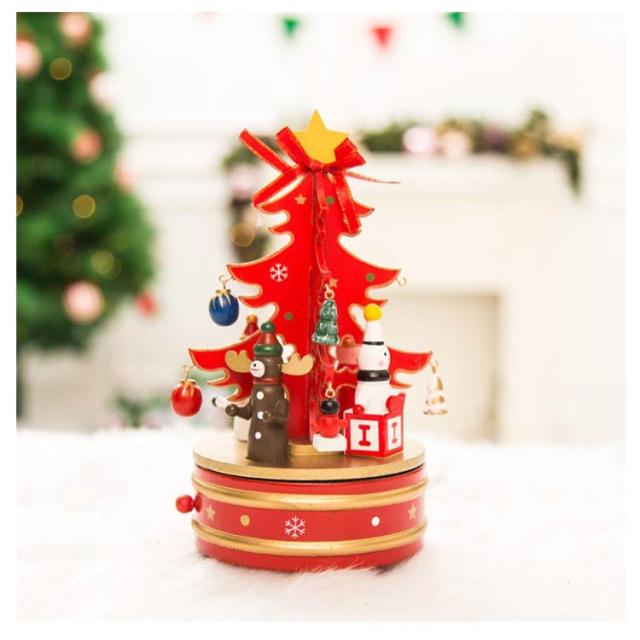 木製 オルゴール クリスマスツリー 20cm 卓上ツリー サンタクロース