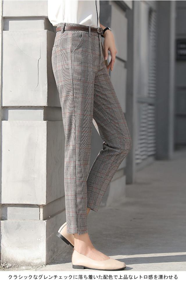テーパードパンツ グレンチェック レディース スラックス