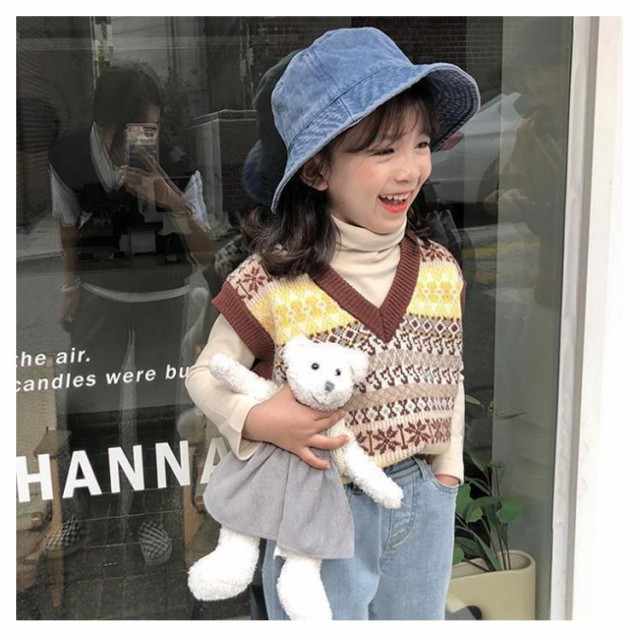 ニットベスト キッズ 子供服 ノルディック柄 ｖネック 秋冬