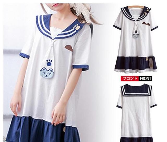 セーラー服 森ガール 海軍風 ワンピース マリンセーラー マリン