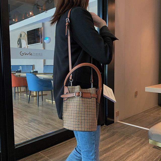 バケツバッグ チェック柄 レディース 千鳥格子 ショルダーバッグ