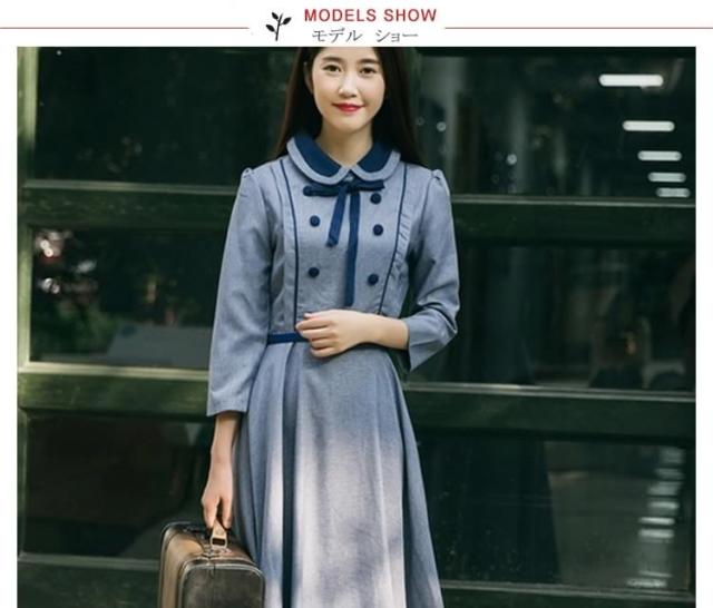 フレアワンピース ロング 復古系ワンピース リボン付きワンピース A