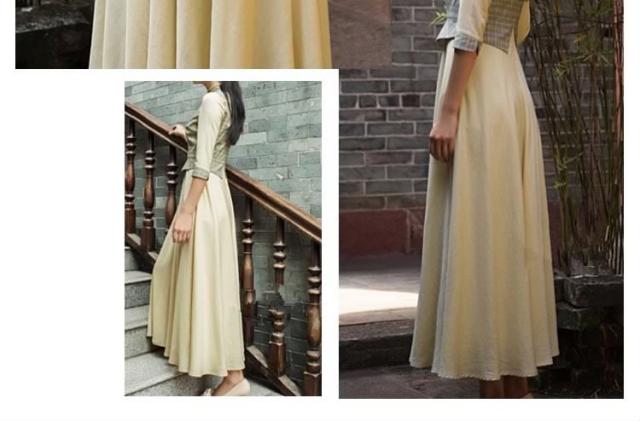 ヴィンテージ風ワンピース ロング レイヤード風ワンピース 中国風