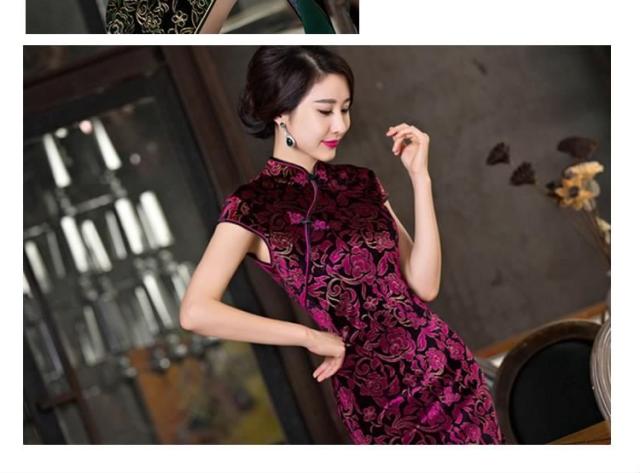 半袖チャイナドレス ロング丈チャイナドレス 旗袍 レディース 花柄