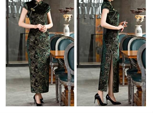 半袖チャイナドレス ロング丈チャイナドレス 旗袍 レディース 花柄