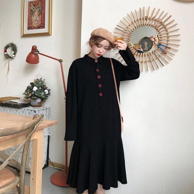 最安値挑戦 ワンピース ワンピ 長袖 ロング レディース 安い 可愛い Aライン ゆったり ブラック 黒 襟付き マーメイド 被り心地最高 Farmerscentre Com Ng
