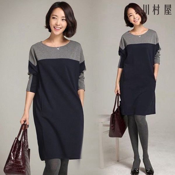 40代 秋冬 膝丈ワンピース ワンピース 配色スカート きれいめ ワンピース 通勤 結婚式ドレス ワンピース オシャレ 長袖 オシャレ レディース 韓国風 大きいサイズ 着痩せ