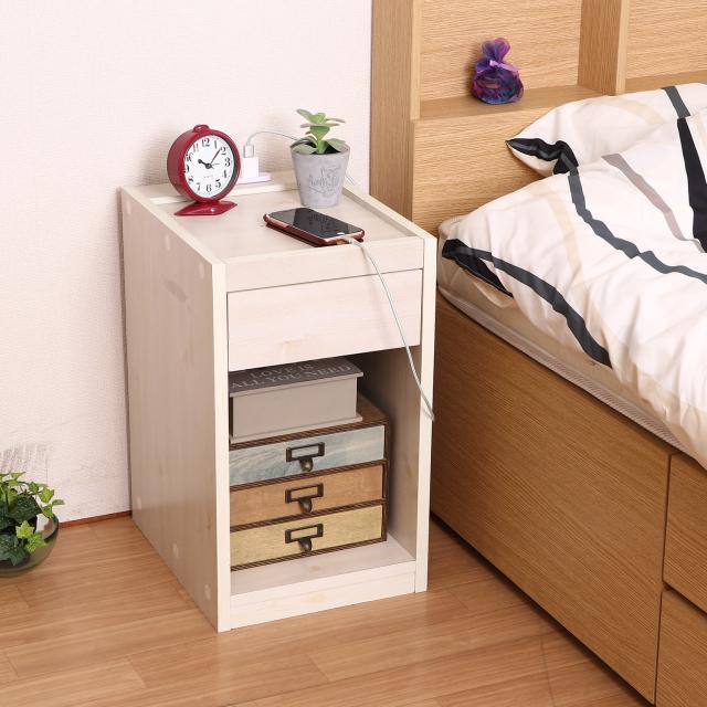 引出し付きナイトテーブル　DBR/NA/WH 引出し付きナイトテーブル DBR/NA/WH