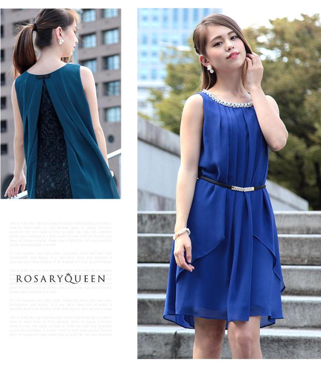 パーティードレス シフォン×レース ドレープドレス ワンピース