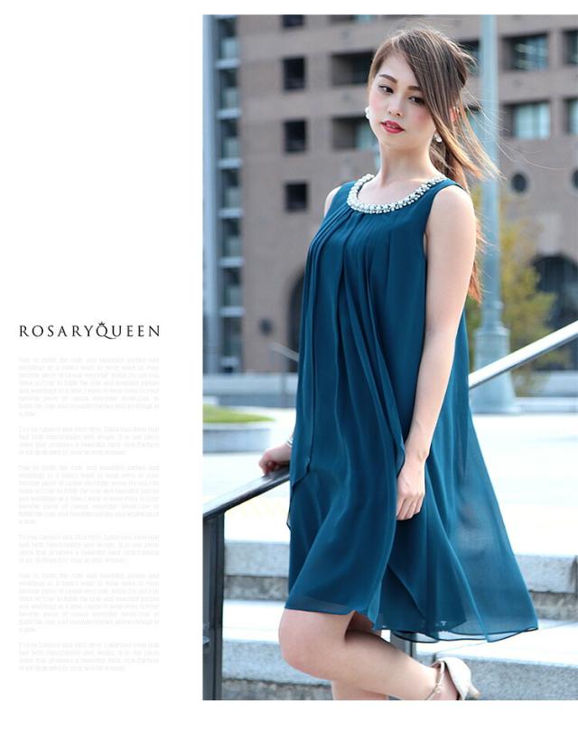 パーティードレス シフォン×レース ドレープドレス ワンピース